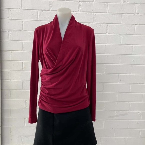 OJAY Berry Purple Winter Office Long Sleeve Draped Wrap Top - Picture 3 of 7